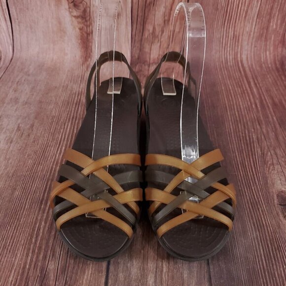 Crocs Womens Size 6 Huarache Mini Wedge Bronze Espresso Open Toe Sandals Shoes - Picture 4 of 14